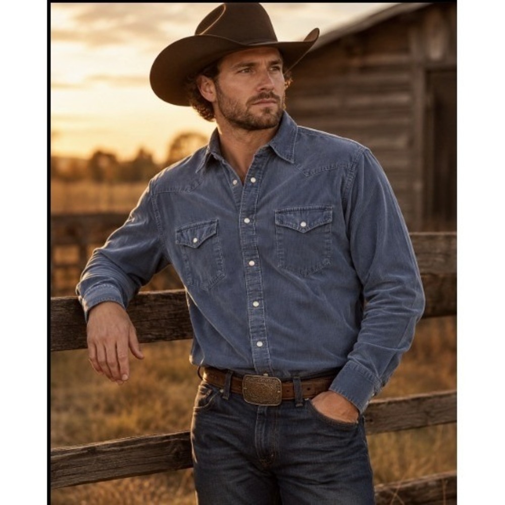 True Grit Men's XL Blue Corduroy Pearl Snap Western Shirt Cowboy Ranch